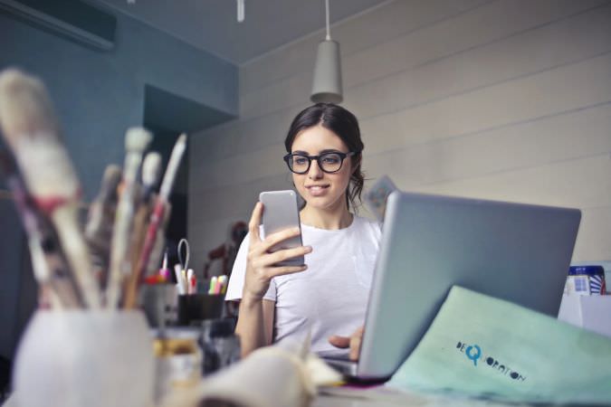 Reading news on phone
